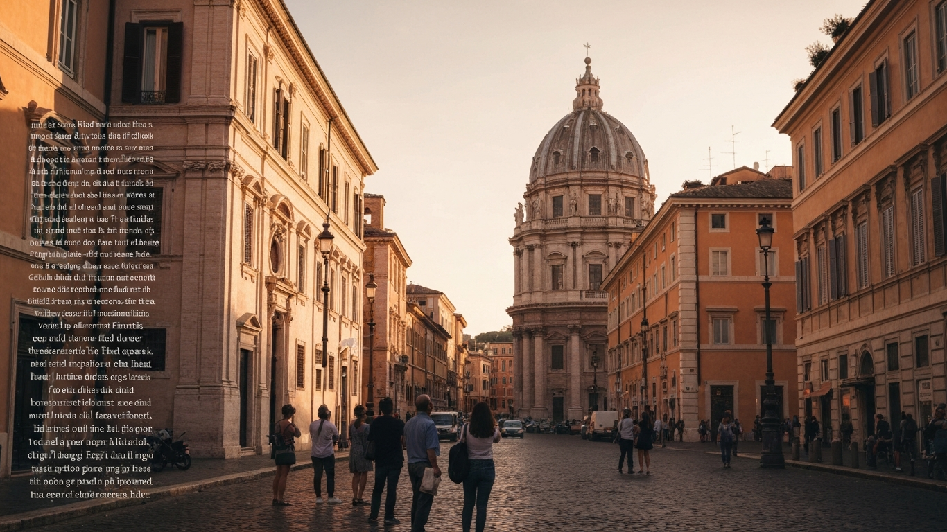 Iconic cityscape of Rome, Italy, editorial golden hour