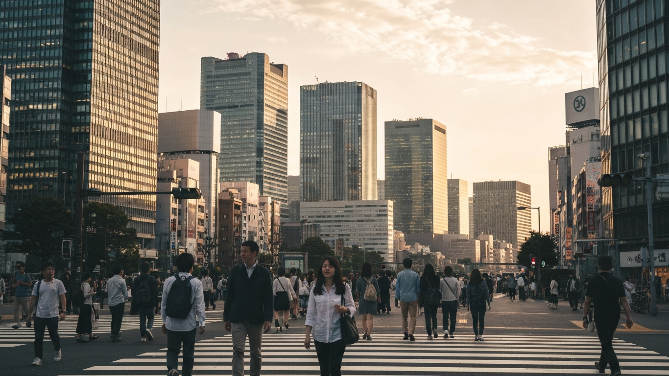 Iconic cityscape of Tokyo, Japan, editorial golden hour