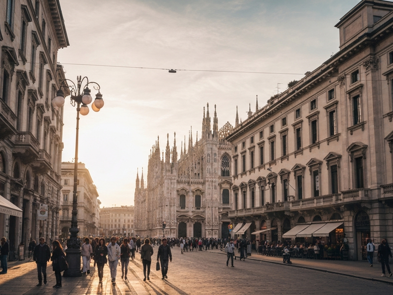 Iconic cityscape of Milan, Italy, editorial golden hour