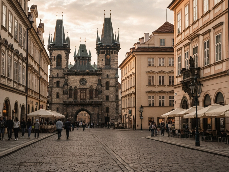 Iconic cityscape of Prague, Czech Republic, editorial golden hour