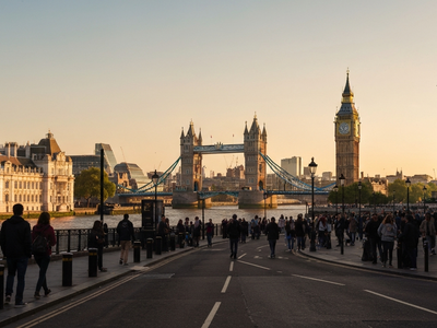 Iconic cityscape of London, United Kingdom, editorial golden hour
